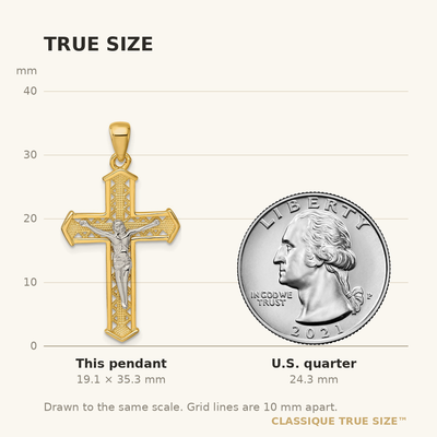 Sterling Silver Gold-tone and Rhodium-plated Polished Crucifix Cross Pendant, 35.3 x 18.8mm