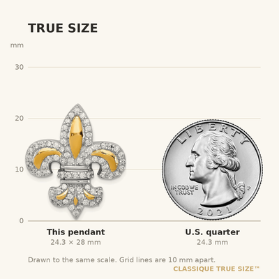 Sterling Silver CZ Fleur de Lis w/ Flash Gold-Plated Chain Slide Pendant