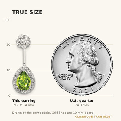 14K White Gold Diamond/Pear Peridot Front/Back Earrings