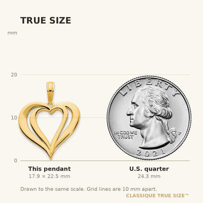14ky Fancy Heart Pendant, 22.5 x 17.01mm