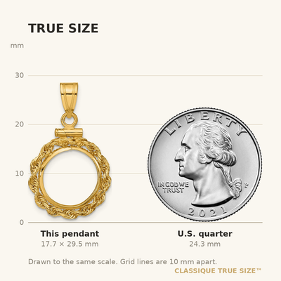 Wideband Distinguished Coin Jewelry 14K Polished Rope x Screw Top Coin Bezel Pendant, 29.5 x 18mm