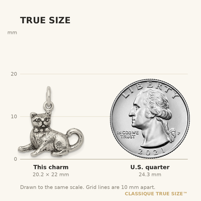 Sterling Silver Antiqued Cat Charm, 22 x 19mm