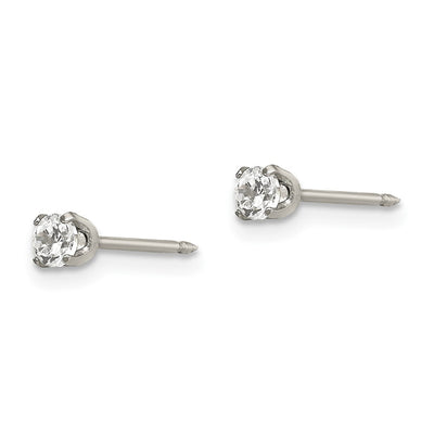 Inverness Stainless Steel Polished CZ Post Earrings