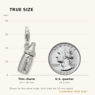 Amore La Vita Sterling Silver Rhodium-plated Polished 3-D Baby Bottle Charm with Fancy Lobster Clasp
