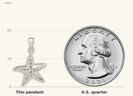 Classique True Size: Sterling Silver Diamond Cut Star Fish Pendant shown next to a US quarter (24.3 mm)