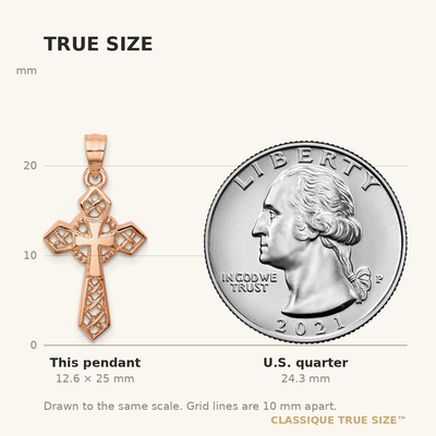14K Rose Polished Cross Pendant, 25 x 14mm