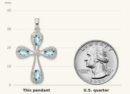 Classique True Size: Sterling Silver Rhodium-plated Aquamarine & Diamond Cross Pendant shown next to a US quarter (24.3 mm)