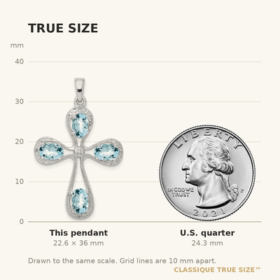 Sterling Silver Rhodium-plated Aquamarine & Diamond Cross Pendant