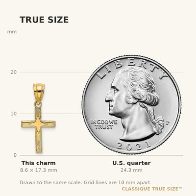 14K Polished w/ Star Pattern Mini Cross Charm