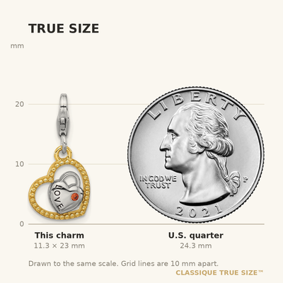Amore La Vita Sterling Silver Rhodium and Gold-plated Heart Shaped Lock with Red CZ and Love Inside Heart with White CZ Charm with Fancy Lobster Clasp