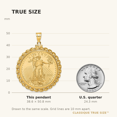 Wideband Distinguished Coin Jewelry 14K Polished Wide Twisted Wire Mounted 1oz American Eagle Screw Top Coin Bezel Pendant