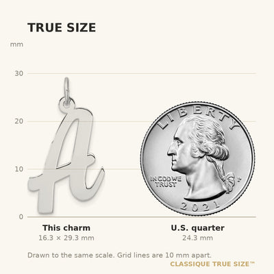 Large Sterling Silver Rhodium-plated Script Letter Initial Charm