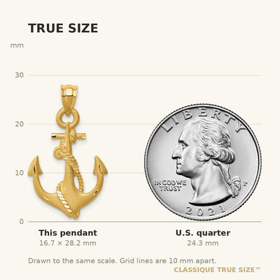14K Brushed & Diamond-cut Anchor Pendant