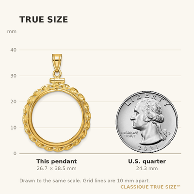 Wideband Distinguished Coin Jewelry 14K Polished Wide Twisted Wire x Screw Top Coin Bezel Pendant, 38.5 x 27.5mm