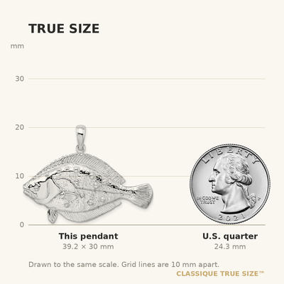 De-Ani Sterling Silver Rhodium-Plated Polished 3D Flounder Fish Pendant