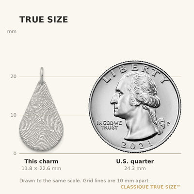 10K White Gold Tear Drop Fingerprint Charm