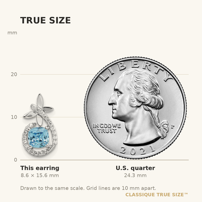 Sterling Silver Rhodium-plated Blue & White CZ Butterfly Post Earrings, 15.61 x 8.51mm