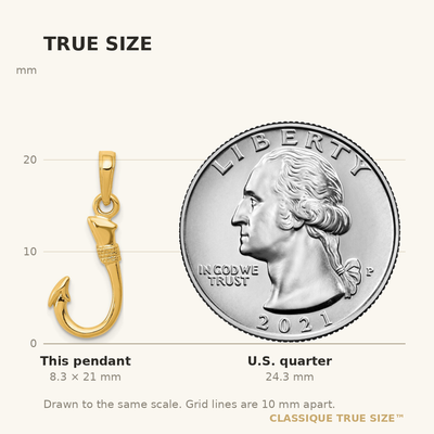 14K Yellow Gold 3D Fish Hook Pendant