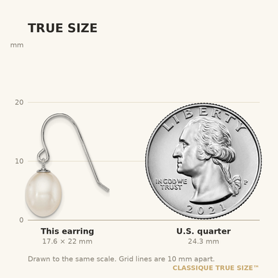 Sterling Silver Rhodium-plated White Teardrop Freshwater Cultured Pearl Dangle Earrings, 22 x 8 to 9mm