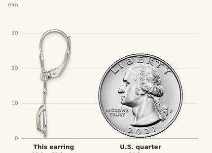 Classique True Size: De-Ani Sterling Silver Rhodium-Plated Polished Large Flip-flop Leverback Earrings shown next to a US quarter (24.3 mm)