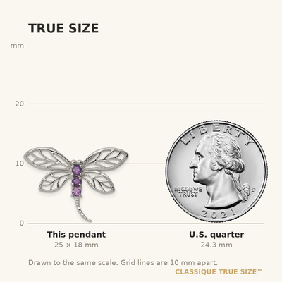 Sterling Silver Rhodium Amethyst Dragonfly Pendant