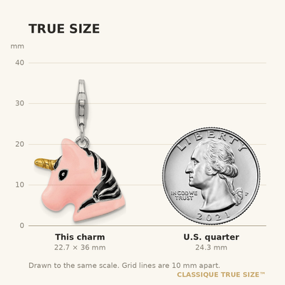 Amore La Vita Sterling Silver Rhodium-plated Polished 3-D Pink Enameled Unicorn Head Charm with Fancy Lobster Clasp