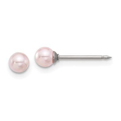 Inverness Stainless Steel Pink Glass Pearl Post Earrings