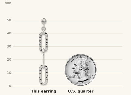 Classique True Size: Sterling Silver RH-pltd Polished Hammered Chain Post Dangle Earrings shown next to a US quarter (24.3 mm)