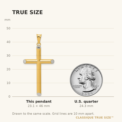 14K w/Rhodium 3-D Hollow Cross Pendant, 46 x 24mm