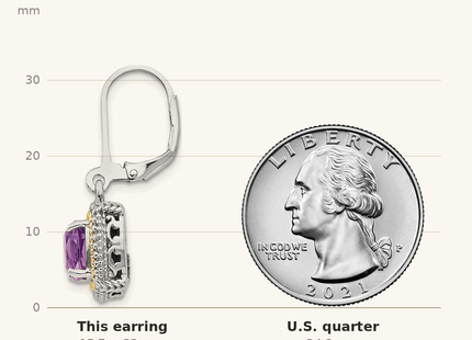 Classique True Size: Shey Couture Sterling Silver with 14K Accent Antiqued Cushion Amethyst Leverback Earrings shown next to a US quarter (24.3 mm)