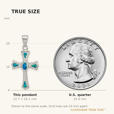 Sterling Silver Rhodium-plated Created Blue Opal Small Cross Pendant