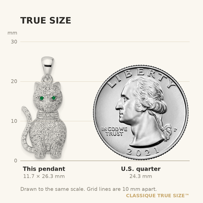 Sterling Silver Rhodium-plated Polished Green & White CZ Cat Pendant