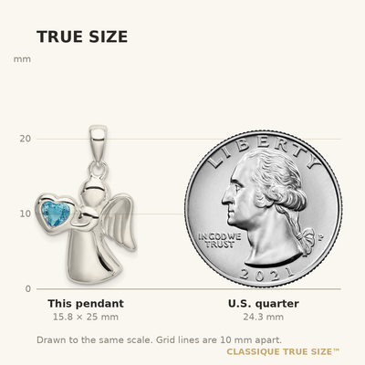 Sterling Silver Angel w/Blue CZ Heart Pendant