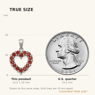 Sterling Silver Rhodium Garnet Pendant, 20 x 14mm