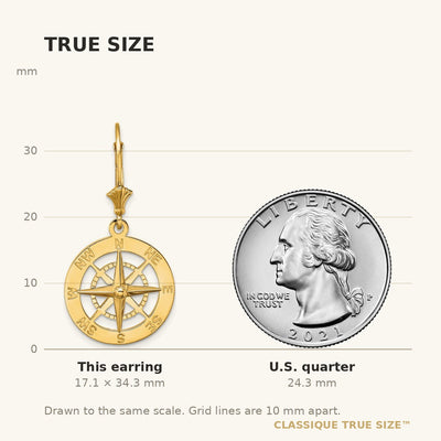 14K Nautical Compass Leverback Earrings