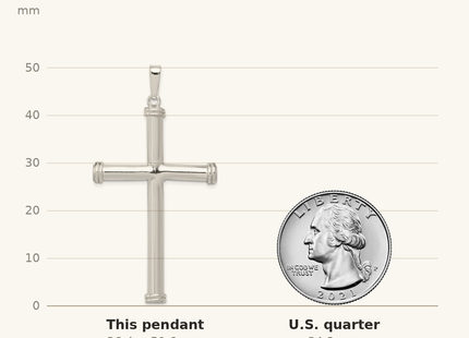 Classique True Size: Sterling Silver Polished Hollow Cross Pendant shown next to a US quarter (24.3 mm)