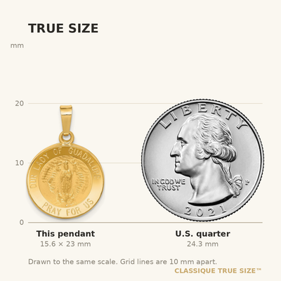 14K Polished and Satin Our Lady Guadalupe Medal Hollow Pendant, 23 x 15mm