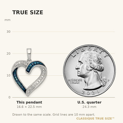 14K White Gold 1/. Blue and White Diamond Heart Pendant