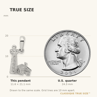 De-Ani Sterling Silver Rhodium-Plated Polished and Textured 3D Lighthouse Pendant