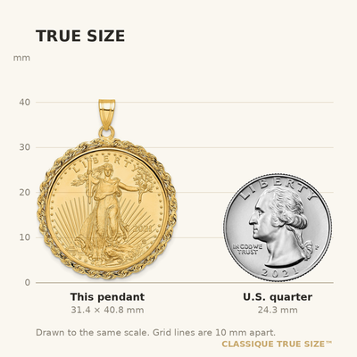 Wideband Distinguished Coin Jewelry 14K Polished Rope Mounted 1/2oz American Eagle Prong Coin Bezel Pendant