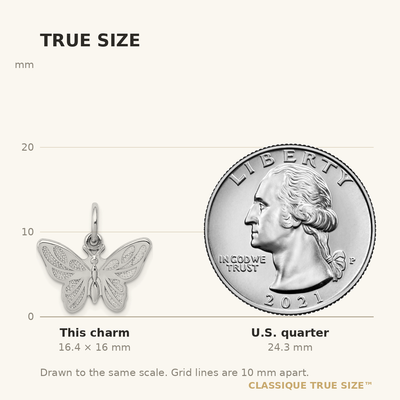 14K White Gold Butterfly Charm, 16 x 16.5mm
