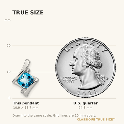 14K White Gold Blue Topaz and Diamond Pendant, 15.7 x 11.1mm