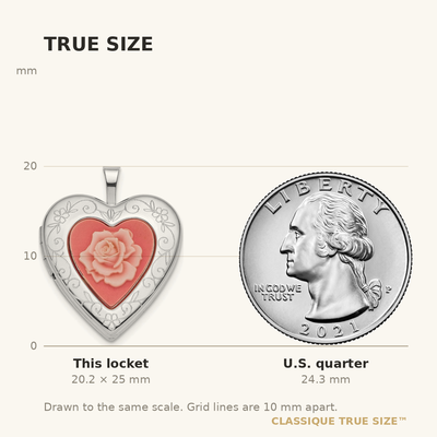 Sterling Silver Rhod-pltd Pink Resin Rose Cameo Heart Locket