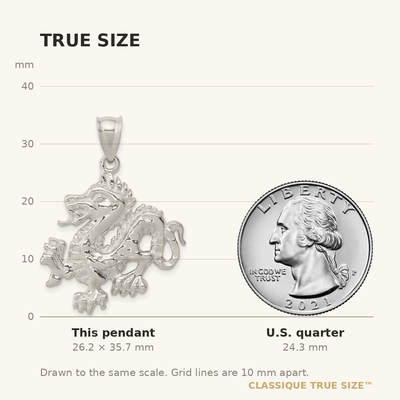 Sterling Silver Polished & Textured Chinese Dragon Pendant