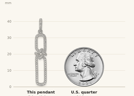 Classique True Size: Sterling Silver Rhodium-plated CZ Twisted Rectangle Pendant shown next to a US quarter (24.3 mm)