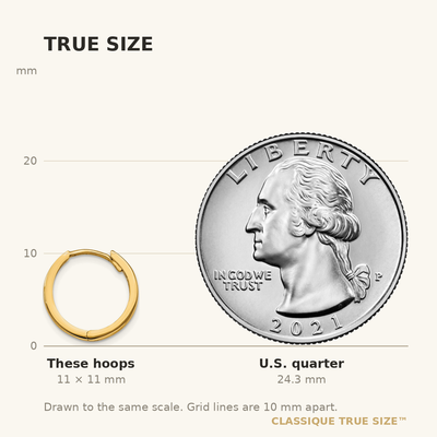 14K Round Hinged Hoop Earrings, 11 x 1.75mm