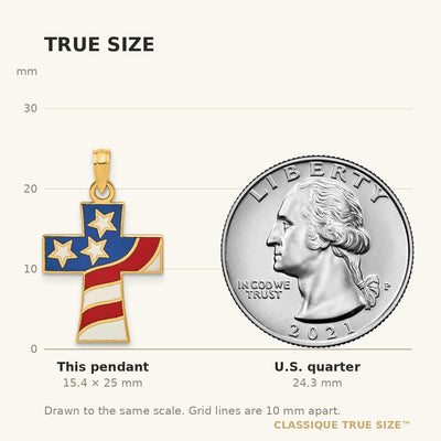 14K Polished and Enameled American Flag Cross Pendant