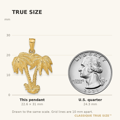 14K Double Palm Trees Pendant, 31 x 22mm