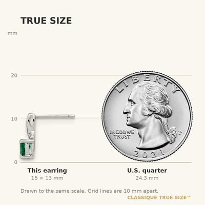 Sterling Silver Rhodium-plated Created Emerald and Diamond Earrings, 13 x 6mm