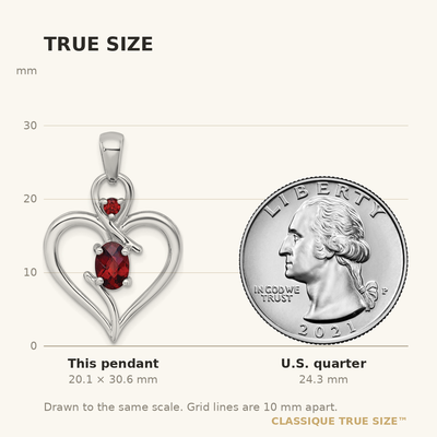 Sterling Silver Rhodium-plated Polished Garnet Open Heart Pendant